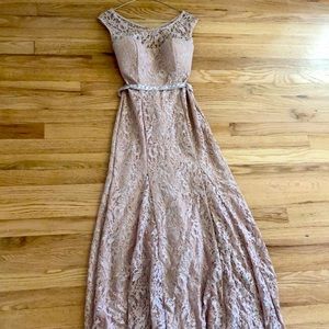 Full length prom dress, blush/light pink, Size 3, lace